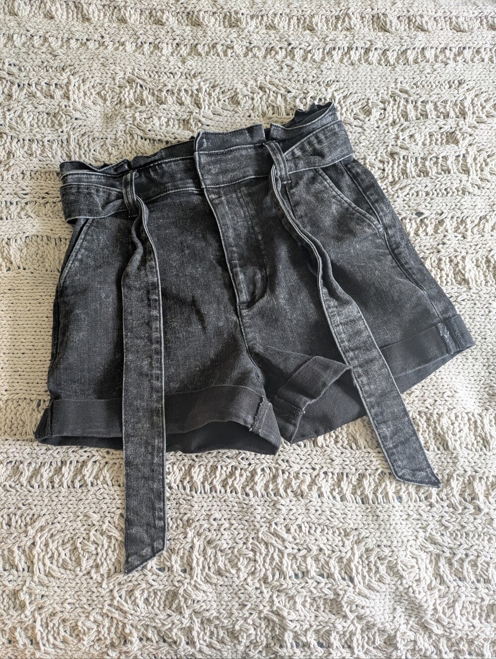 Express Super Hi-Rise Paperbag Denim Shorts Sz 4
